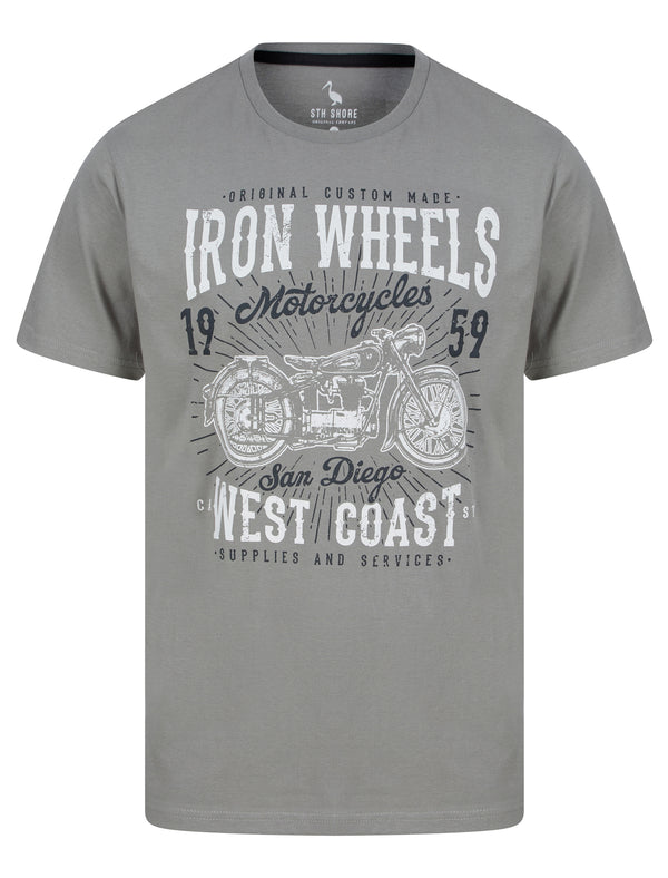 Iron Wheels Motif Cotton Jersey T-Shirt in Frost Grey - South Shore