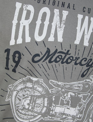 Iron Wheels Motif Cotton Jersey T-Shirt in Frost Grey - South Shore