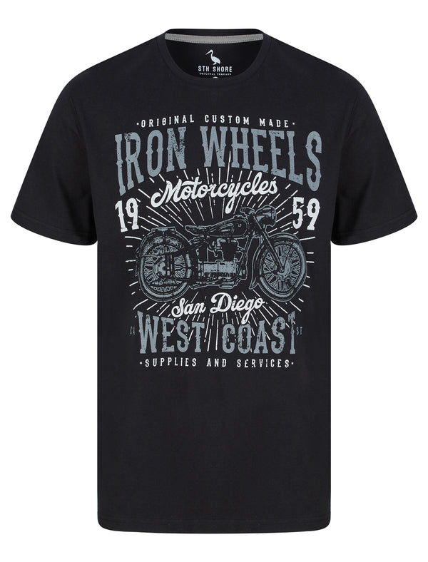 Iron Wheels Motif Cotton Jersey T-Shirt in Jet Black - South Shore
