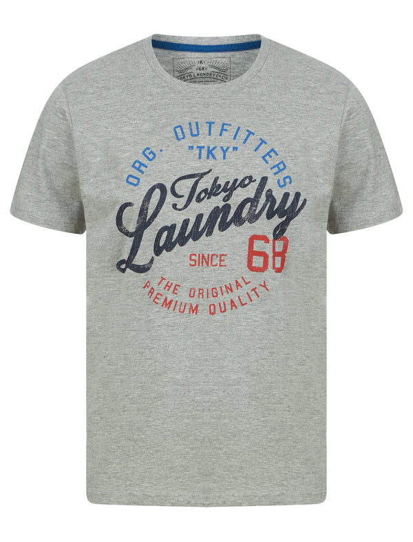 Cohutta Motif Cotton Jersey T-Shirt in Light Grey Marl - Tokyo Laundry
