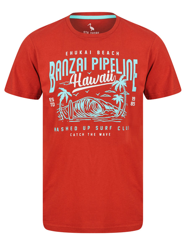 Banzai Pipeline Motif Cotton Jersey T-Shirt in Bossa Nova Rust - South Shore