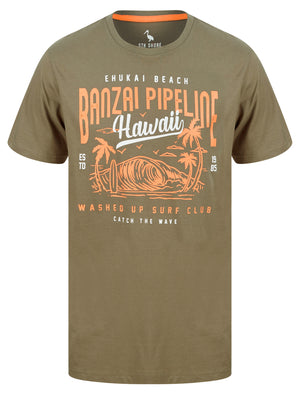 Banzai Pipeline Motif Cotton Jersey T-Shirt in Deep Lichen Green - South Shore