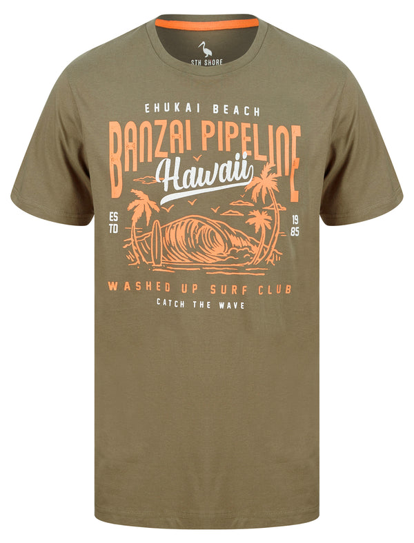 Banzai Pipeline Motif Cotton Jersey T-Shirt in Deep Lichen Green - South Shore
