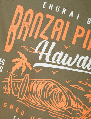 Banzai Pipeline Motif Cotton Jersey T-Shirt in Deep Lichen Green - South Shore