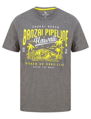 Banzai Pipeline Motif Cotton Jersey T-Shirt in Mid Grey Marl - South Shore