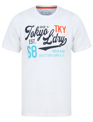 Cleverland Motif Cotton Jersey T-Shirt in Optic White - Tokyo Laundry