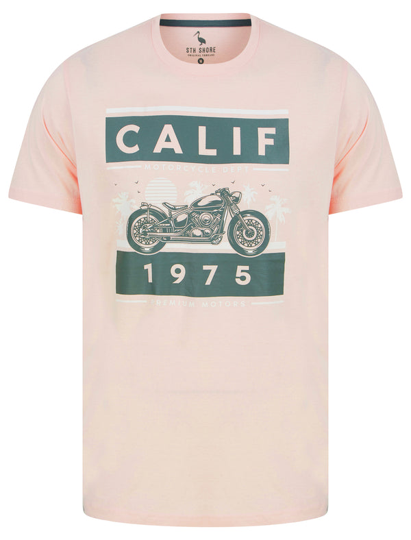 Calif Bike Motif Cotton Jersey T-Shirt in Chalk Pink - South Shore