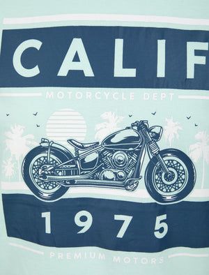 Calif Bike Motif Cotton Jersey T-Shirt in Hint of Mint - South Shore