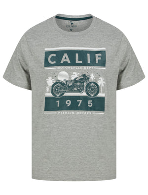 Calif Bike Motif Cotton Jersey T-Shirt in Light Grey Marl - South Shore