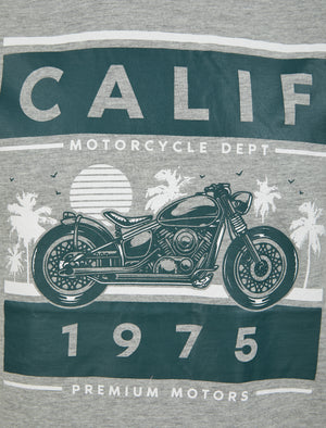 Calif Bike Motif Cotton Jersey T-Shirt in Light Grey Marl - South Shore