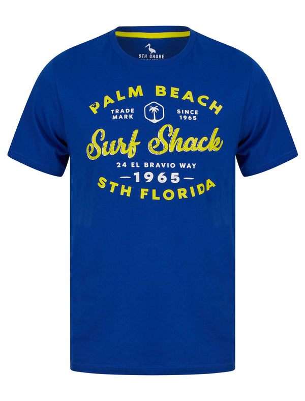 Palm Beach Motif Cotton Jersey T-Shirt in Sea Surf Blue - South Shore