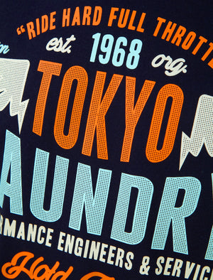Ferndale Motif Cotton Jersey T-Shirt in Sky Captain Navy - Tokyo Laundry