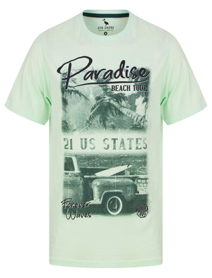 Beach Tour Motif Cotton Jersey T-Shirt in Hint of Mint - South Shore