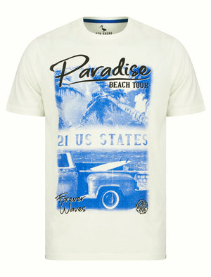 Beach Tour Motif Cotton Jersey T-Shirt in Snow White - South Shore