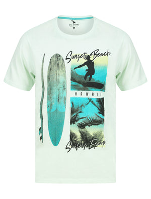 Sunset Beach Motif Cotton Jersey T-Shirt in Hint of Mint - South Shore