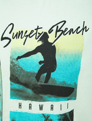 Sunset Beach Motif Cotton Jersey T-Shirt in Hint of Mint - South Shore
