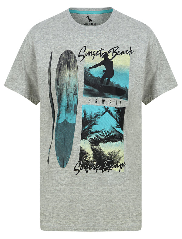 Sunset Beach Motif Cotton Jersey T-Shirt in Light Grey Marl - South Shore