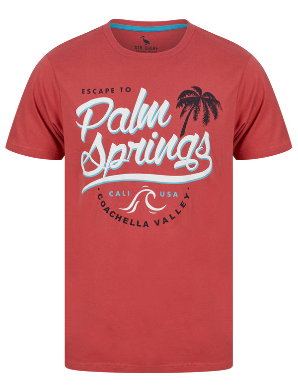 Palm Springs Motif Cotton Jersey T-Shirt in Garnet Rose - South Shore