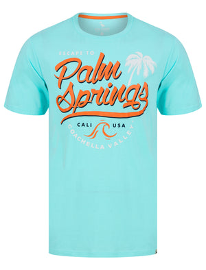Palm Springs Motif Cotton Jersey T-Shirt in Limpet Shell Blue - South Shore