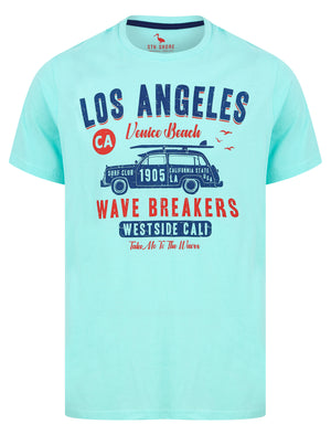 Wave Breakers Motif Cotton Jersey T-Shirt in Limpet Shell Blue - South Shore