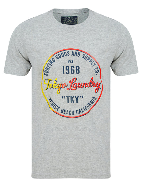 Rainbow Surf Motif Cotton Jersey T-Shirt in Light Grey Marl - Tokyo Laundry