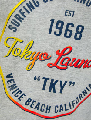Rainbow Surf Motif Cotton Jersey T-Shirt in Light Grey Marl - Tokyo Laundry