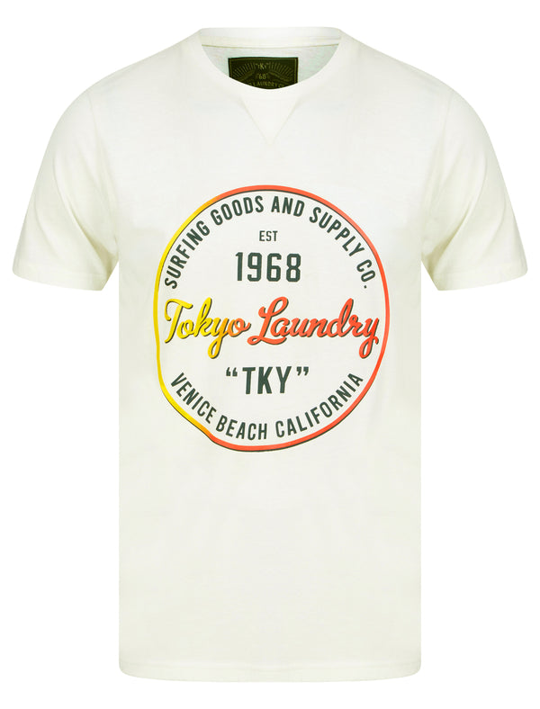 Rainbow Surf Motif Cotton Jersey T-Shirt in Snow White - Tokyo Laundry