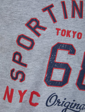 Sporting Goods Motif Cotton Jersey T-Shirt in Light Grey Marl - Tokyo Laundry
