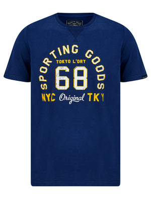Sporting Goods Motif Cotton Jersey T-Shirt in Medieval Blue - Tokyo Laundry