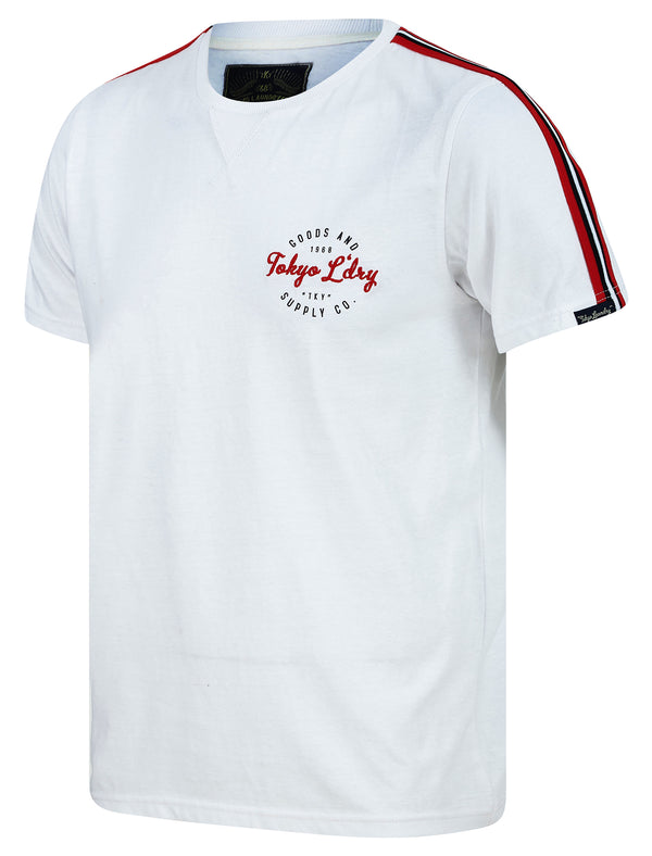 Taper Stripe Sleeve Cotton T-Shirt in Optic White - Tokyo Laundry