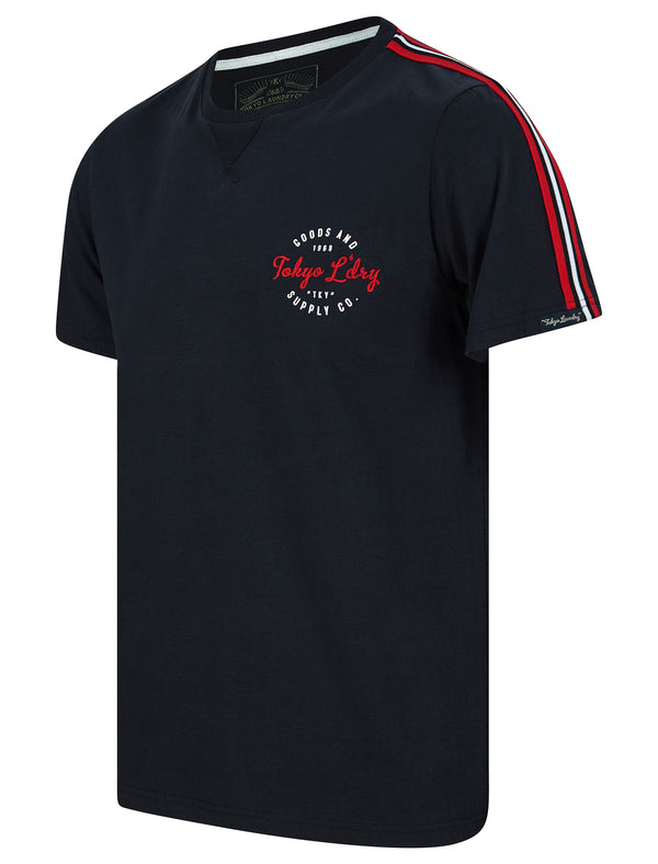 Taper Stripe Sleeve Cotton T-Shirt in Sky Captain Navy - Tokyo Laundry