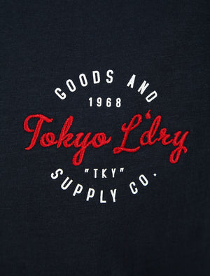 Taper Stripe Sleeve Cotton T-Shirt in Sky Captain Navy - Tokyo Laundry