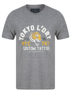 Tattoo Tiger Appliqué Motif Cotton Jersey T-Shirt in Mid Grey Marl - Tokyo Laundry