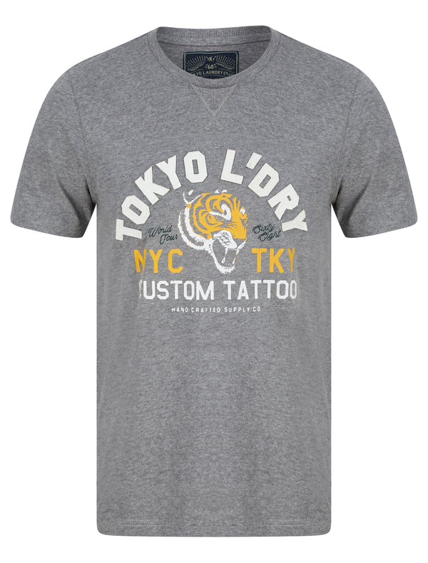 Tattoo Tiger Appliqué Motif Cotton Jersey T-Shirt in Mid Grey Marl - Tokyo Laundry