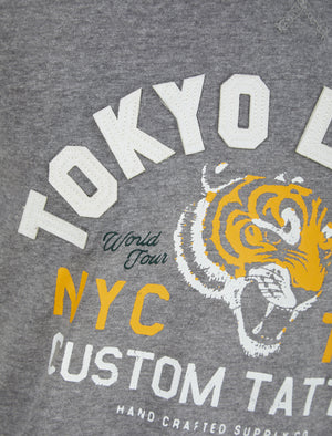 Tattoo Tiger Appliqué Motif Cotton Jersey T-Shirt in Mid Grey Marl - Tokyo Laundry