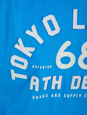 Hamberts 2 Felt Applique Motif Cotton Jersey T-Shirt in Blithe Blue - Tokyo Laundry