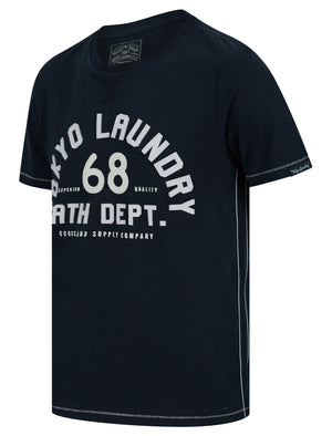 Hamberts 2 Felt Applique Motif Cotton Jersey T-Shirt in Sky Captain Navy - Tokyo Laundry
