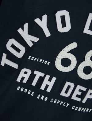 Hamberts 2 Felt Applique Motif Cotton Jersey T-Shirt in Sky Captain Navy - Tokyo Laundry