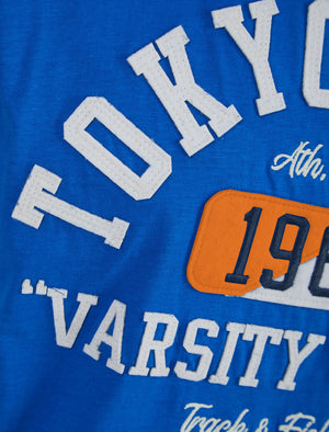 Varsity Teams Applique Motif Cotton Jersey T-Shirt in Jet Blue - Tokyo Laundry