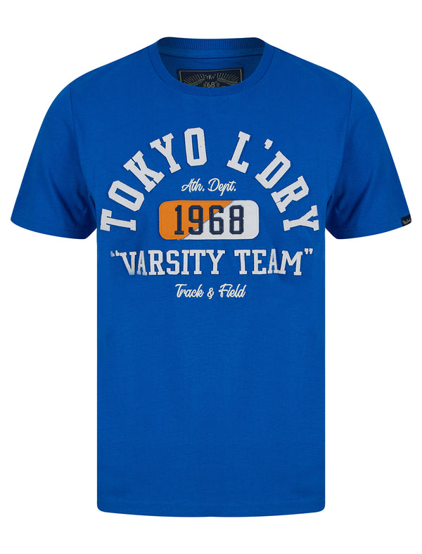 Varsity Teams Applique Motif Cotton Jersey T-Shirt in Jet Blue - Tokyo Laundry