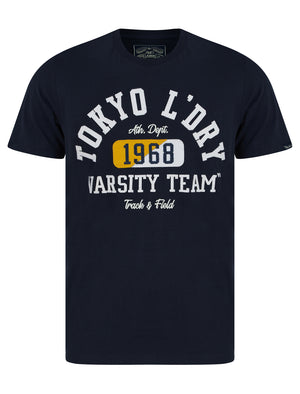 Varsity Teams Applique Motif Cotton Jersey T-Shirt in Sky Captain Navy - Tokyo Laundry