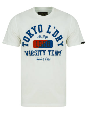 Varsity Teams Applique Motif Cotton Jersey T-Shirt in Snow White - Tokyo Laundry