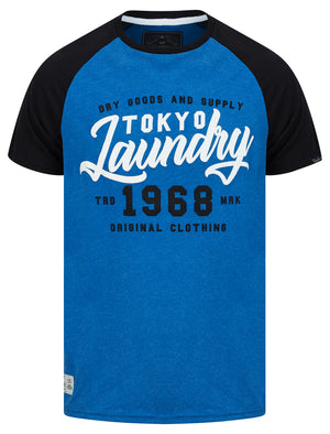 Raggo Tee Raglan Sleeve T-Shirt in Blue Marl / Black - Tokyo Laundry