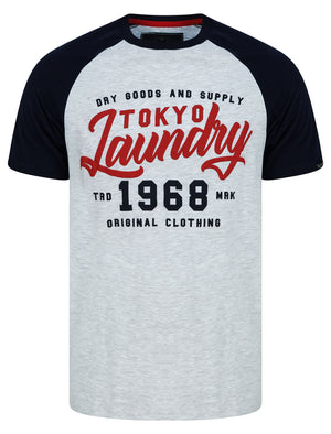 Raggo Tee Raglan Sleeve T-Shirt in Navy / Light Grey Marl - Tokyo Laundry