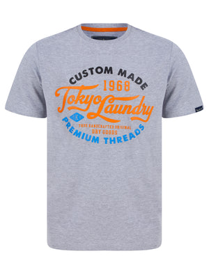 Bluesy Tee Motif Cotton Jersey T-Shirt in Light Grey Marl - Tokyo Laundry