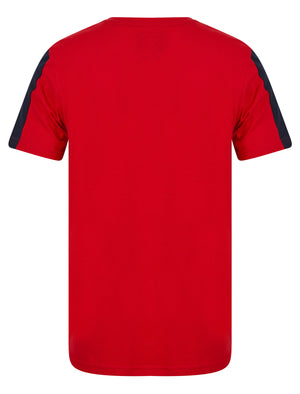 Stortford Colour Block Cotton T-Shirt in Chinese Red - Kensington Eastside
