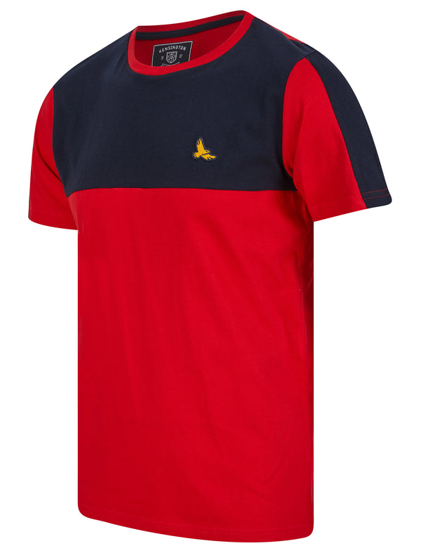 Stortford Colour Block Cotton T-Shirt in Chinese Red - Kensington Eastside