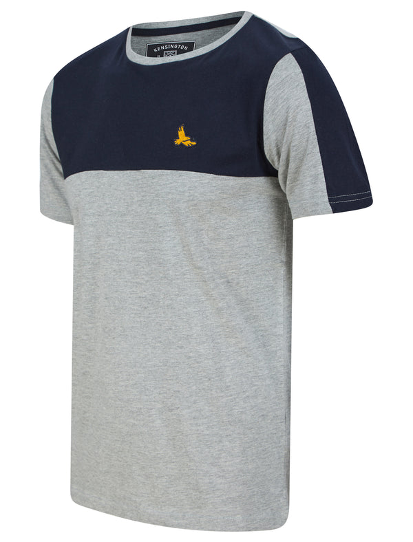 Stortford Colour Block Cotton T-Shirt in Light Grey Marl - Kensington Eastside