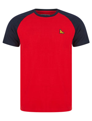 Stutfield Contrast Sleeve Cotton Baseball T-Shirt in Chinese Red - Kensington Eastside