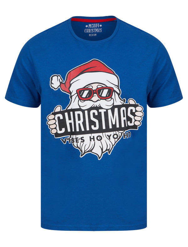 Men's Christmas Vibes Motif Novelty Cotton Christmas T-Shirt in Turkish Sea - Merry Christmas